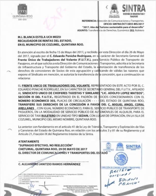 Surge la cloaca en el sindicato de taxistas de Cozumel, Eduardo “Wato” Peniche “cobró” favores a Alonso Marrufo