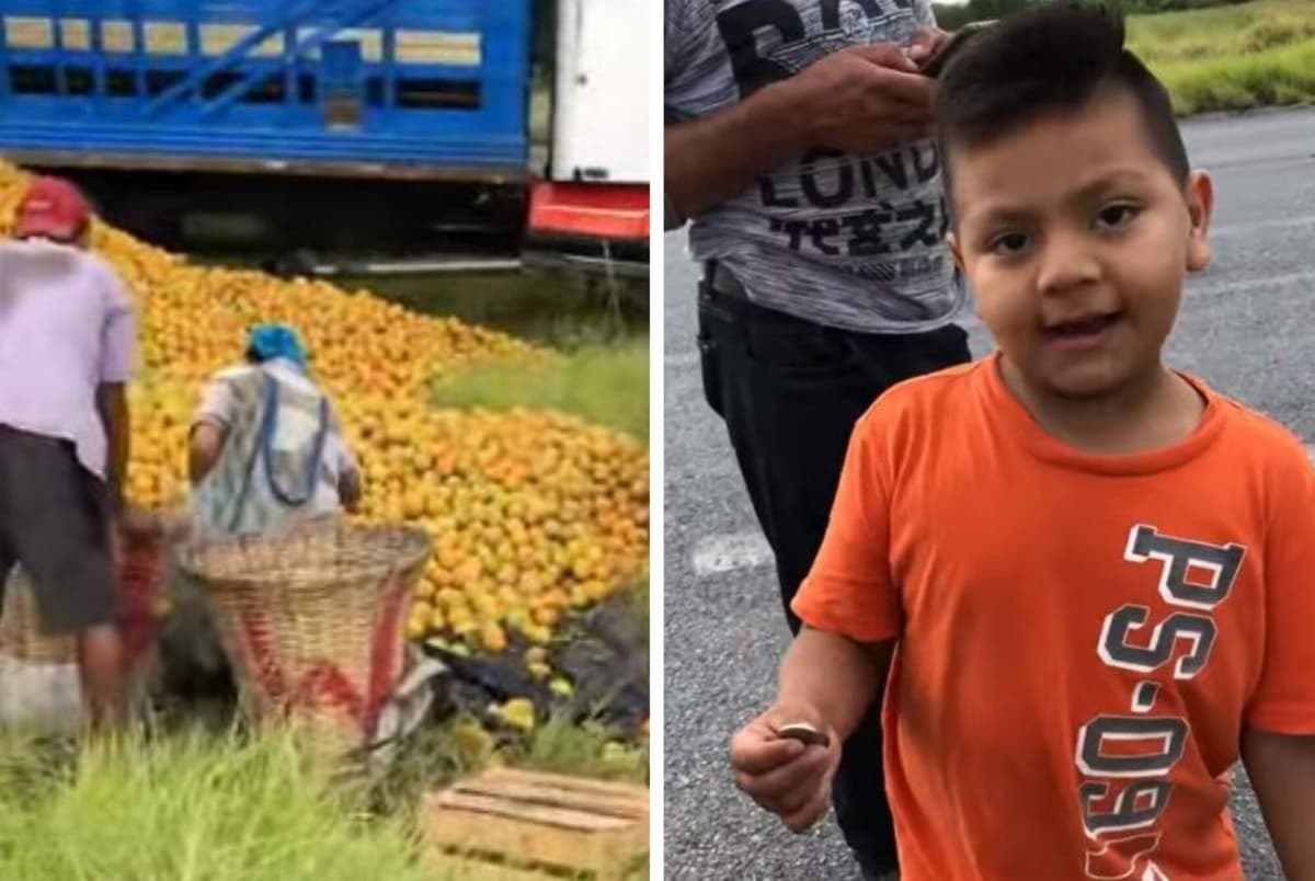 VIDEO: Niño prefiere pagar por naranjas de un camión volcado que robarlas, se vuelve viral
